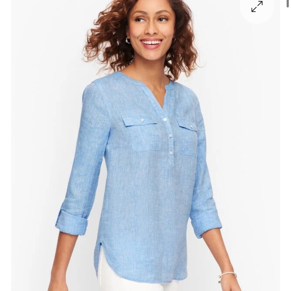 Talbots Light Blue V-Neck Blouse - Picture 3 of 5